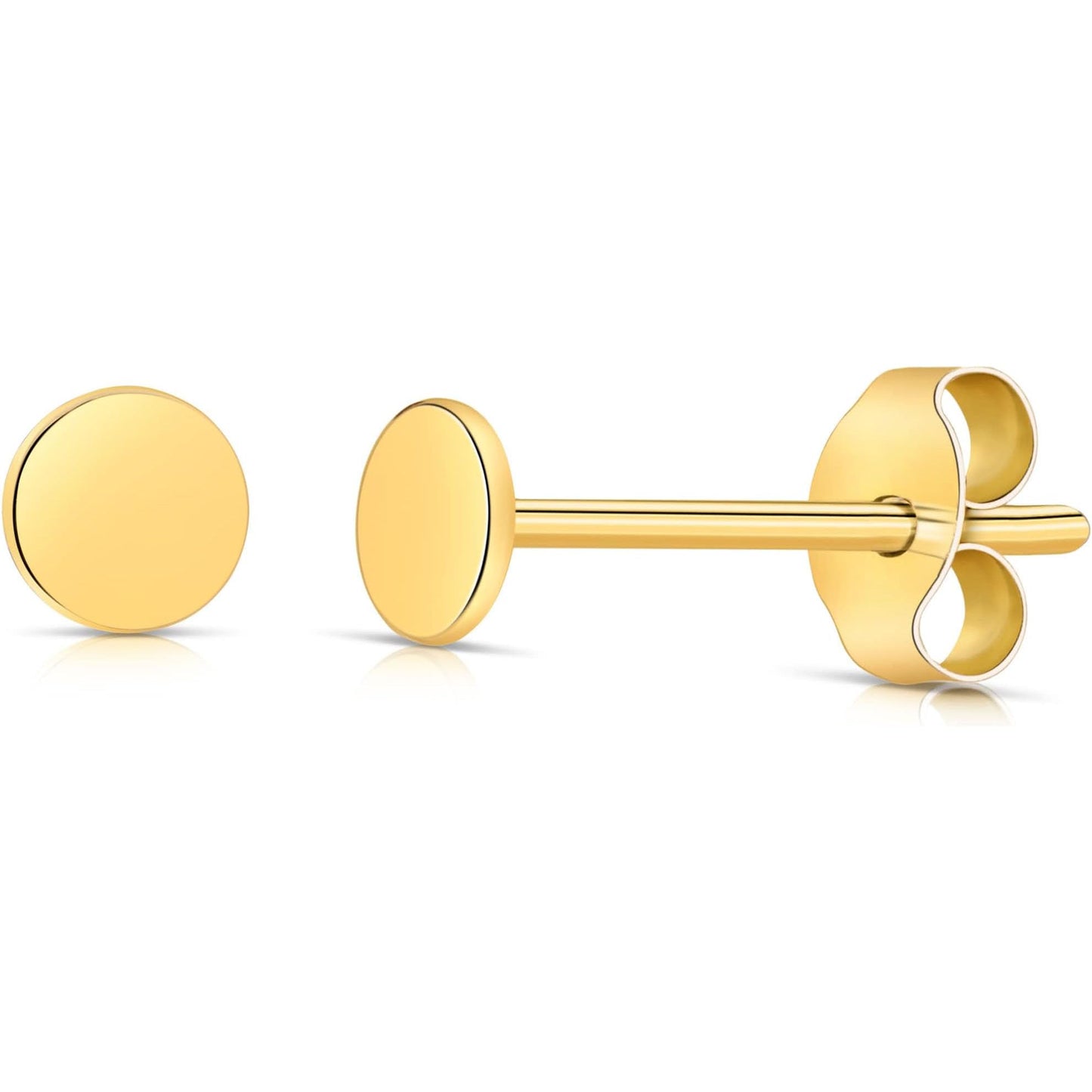 14k Gold Round Disc Studs Flat Circle Dot Earrings | 14-karat Solid Gold Simple Round Stud Earrings for Women (3mm Yellow Gold)